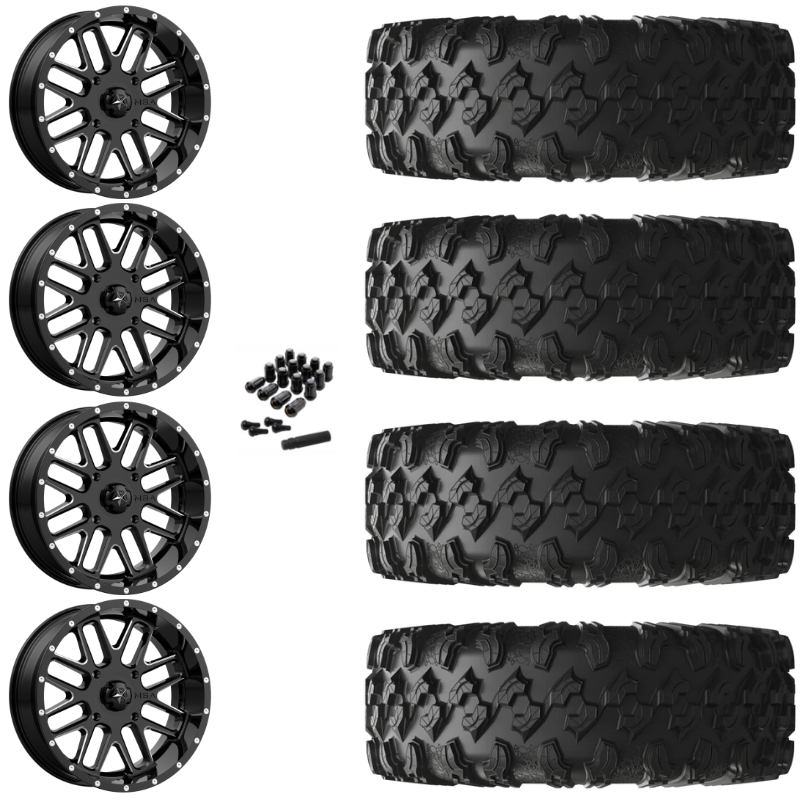 20" MSA Bandit M35 Black Milled UTV Rims & 35" EFX MotoRavage Tires 8 Ply Mounted