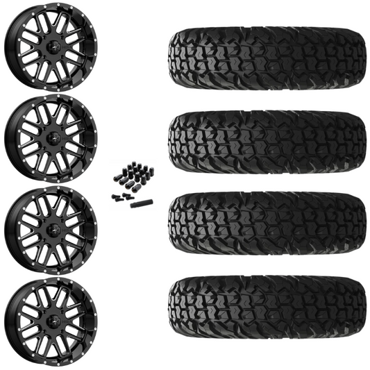 18" MSA Bandit M35 Black Milled UTV Rims & 34" EFX MotoVator Tires 8 Ply Mounted