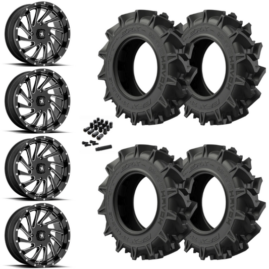 22" MSA Blade M46 Black Milled UTV Rims & 35" EFX MotoHavok Tires 6 Ply Mounted