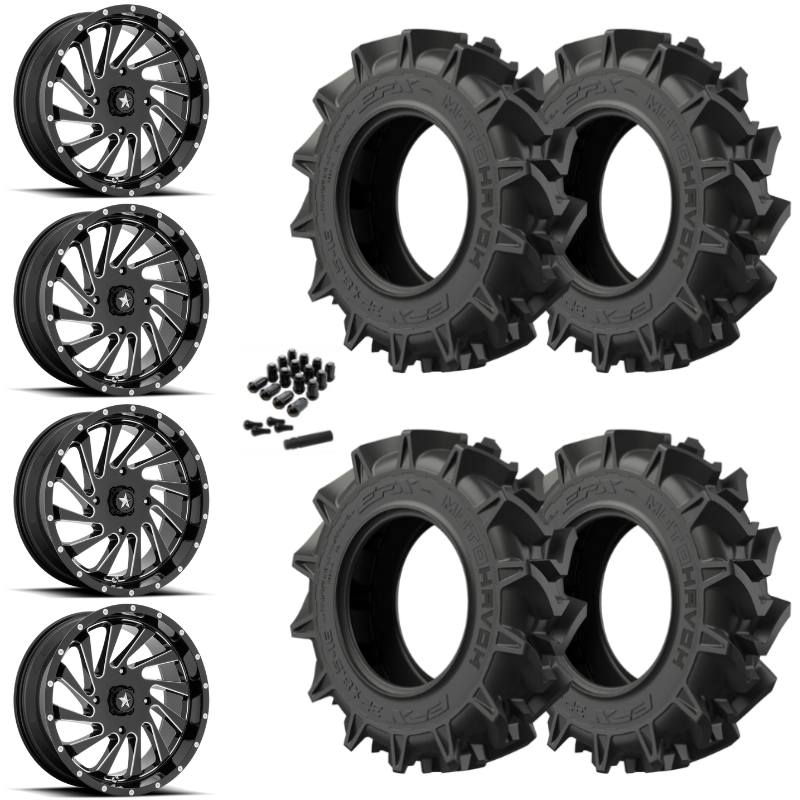 20" MSA Blade M46 Black Milled UTV Rims & 35" EFX MotoHavok Tires 6 Ply Mounted