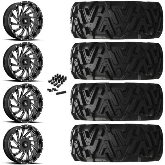 18" MSA Blade M46 Black Milled UTV Rims & 32" EFX MotoMTC Tires 6 Ply Mounted