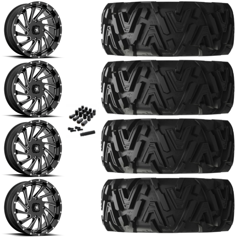 20" MSA Blade M46 Black Milled UTV Rims & 34" EFX MotoMTC Tires 6 Ply Mounted