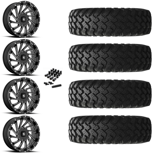 22" MSA Blade M46 Black Milled UTV Rims & 35" EFX MotoRally Tires 8 Ply Mounted