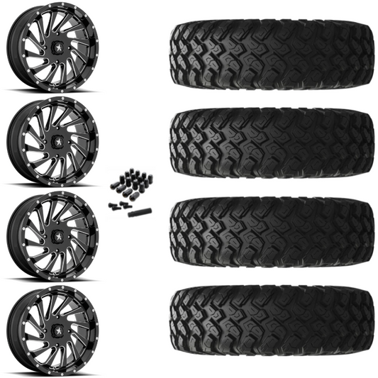 18" MSA Blade M46 Black Milled UTV Rims & 35" EFX MotoRally Tires 8 Ply Mounted