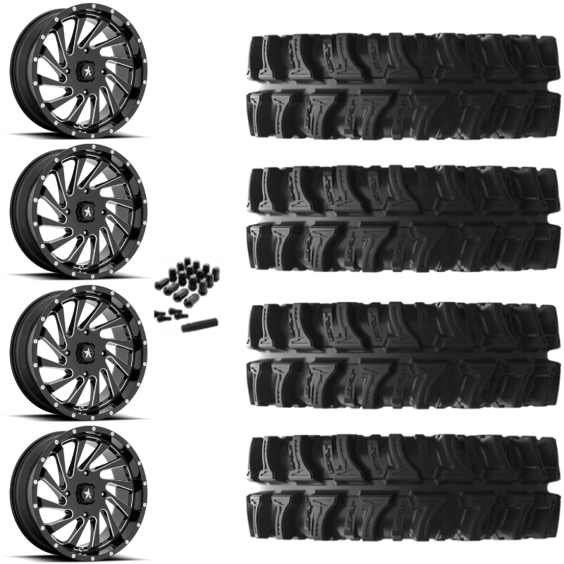 24" MSA Blade M46 Black Milled UTV Rims & 35" EFX MotoSlayer Tires 6 Ply Mounted