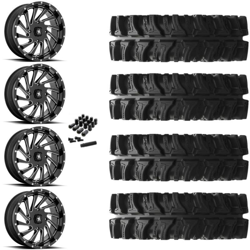 20" MSA Blade M46 Black Milled UTV Rims & 33" EFX MotoSlayer Tires 6 Ply Mounted