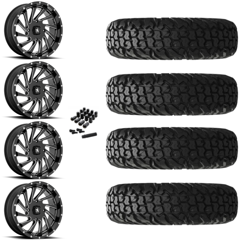 18" MSA Blade M46 Black Milled UTV Rims & 34" EFX MotoVator Tires 8 Ply Mounted