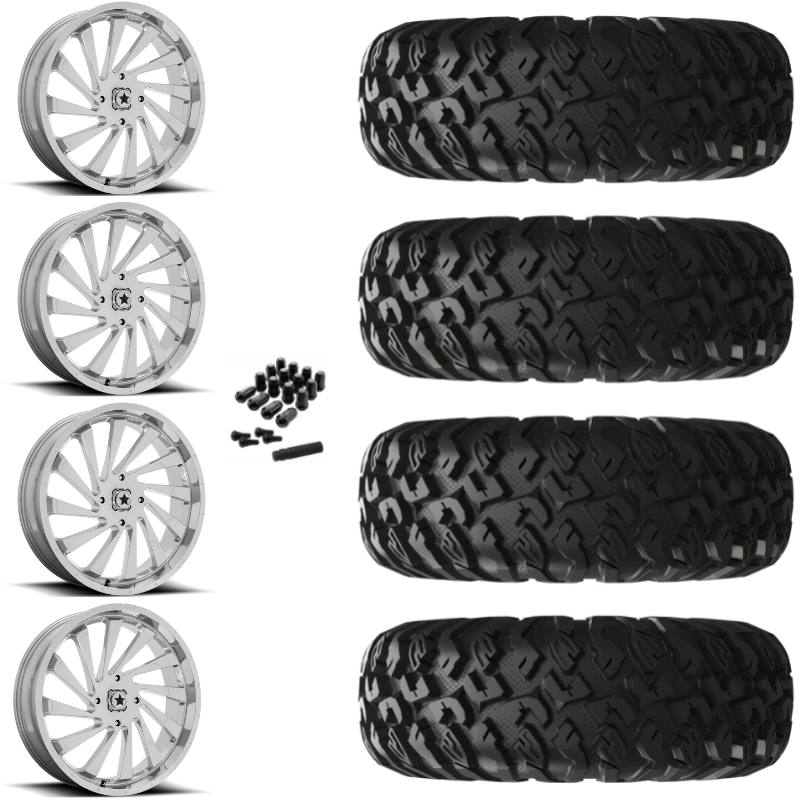 18" MSA Blade M46 Chrome UTV Rims & 33" EFX MotoClaw Tires 8 Ply Mounted