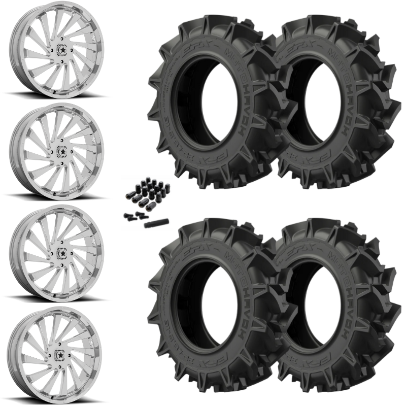 18" MSA Blade M46 Chrome UTV Rims & 32" EFX MotoHavok Tires 6 Ply Mounted