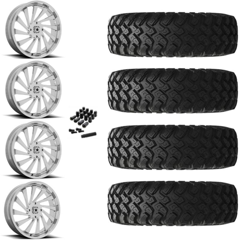 22" MSA Blade M46 Chrome UTV Rims & 35" EFX MotoRally Tires 8 Ply Mounted
