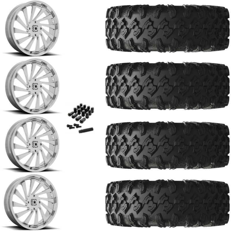 18" MSA Blade M46 Chrome UTV Rims & 32" EFX MotoRavage Tires 8 Ply Mounted