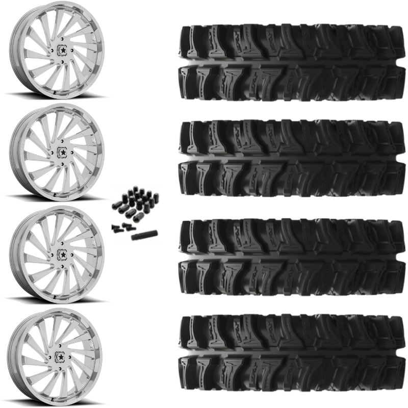 18" MSA Blade M46 Chrome UTV Rims & 32" EFX MotoSlayer Tires 6 Ply Mounted