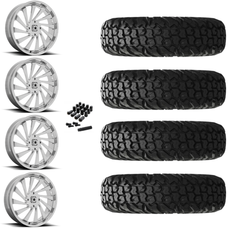18" MSA Blade M46 Chrome UTV Rims & 34" EFX MotoVator Tires 8 Ply Mounted