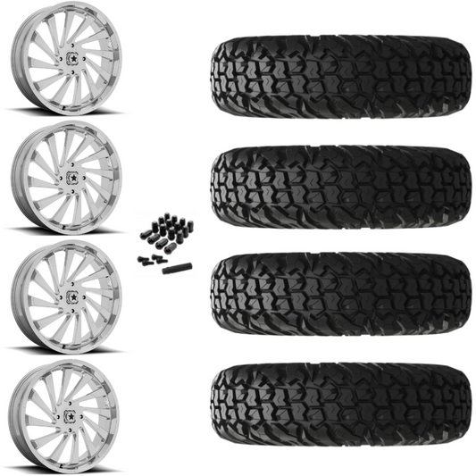 18" MSA Blade M46 Chrome UTV Rims & 34" EFX MotoVator Tires 8 Ply Mounted