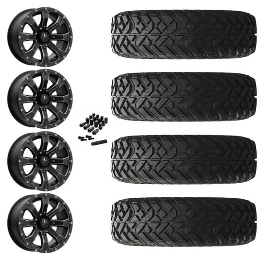 14" MSA Bounty M42 Black Milled UTV Rims & 28" EFX Gripper R/T-K Tires 10 Ply Mounted