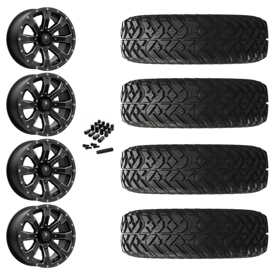 15" MSA Bounty M42 Black Milled UTV Rims & 33" EFX Gripper R/T Tires 10 Ply Mounted