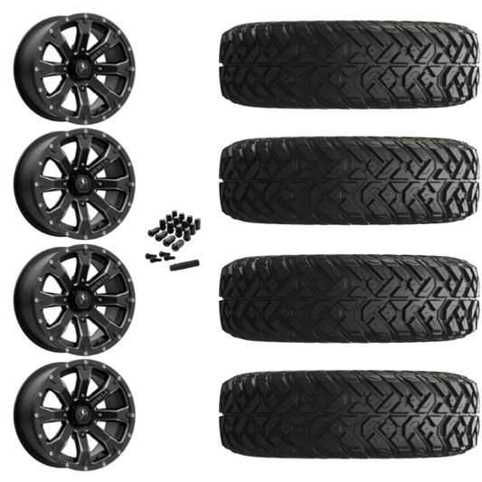 15" MSA Bounty M42 Black Milled UTV Rims & 30" EFX Gripper Standard Tires 8 Ply Mounted