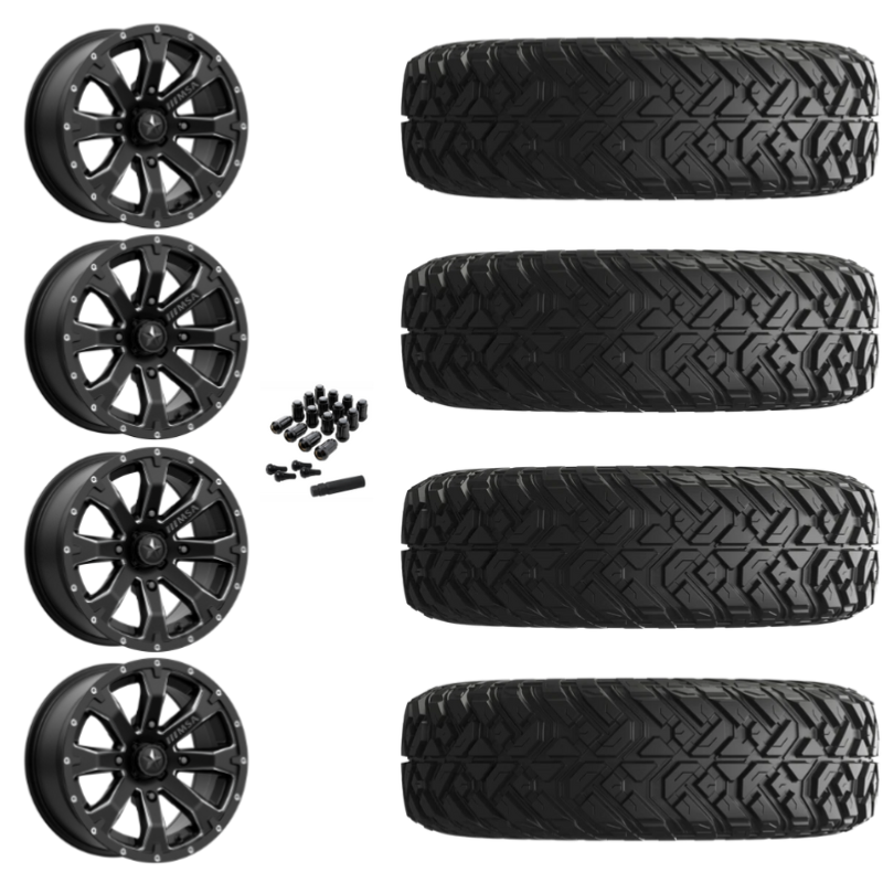 14" MSA Bounty M42 Black Milled UTV Rims & 32"EFX Gripper Standard Tires 8 Ply Mounted