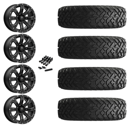 14" MSA Bounty M42 Black Milled UTV Rims & 32"EFX Gripper Standard Tires 8 Ply Mounted