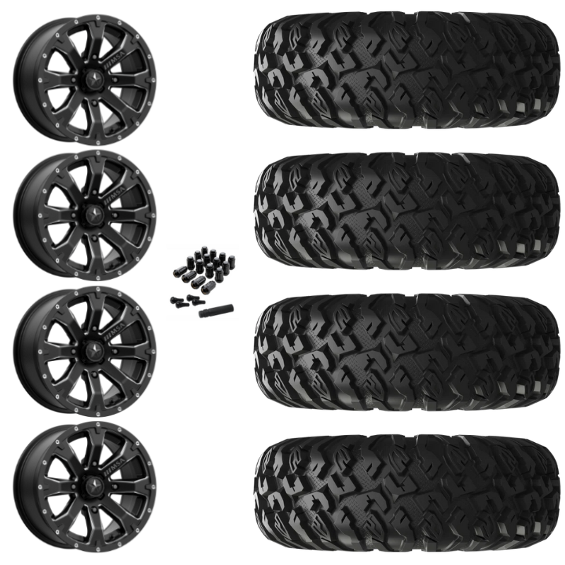 14" MSA Bounty M42 Black Milled UTV Rims & 32" EFX MotoClaw Tires 8 Ply Mounted