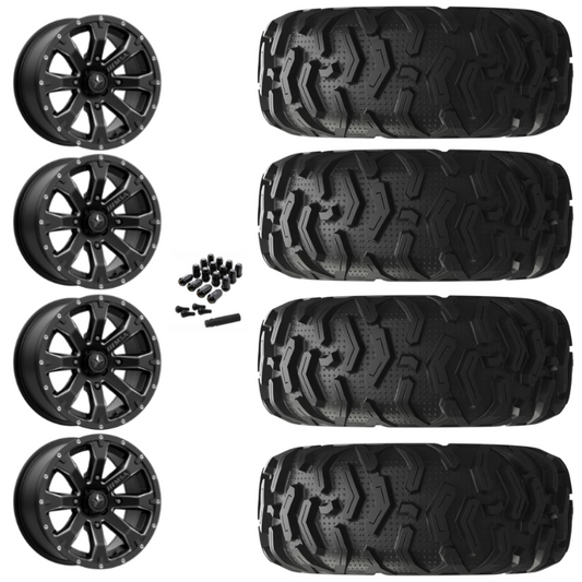 14" MSA Bounty M42 Black Milled UTV Rims & 26" EFX MotoForce Tires 6 Ply Mounted