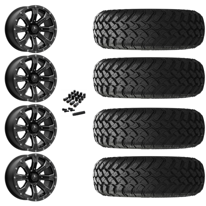 15" MSA Bounty M42 Black Milled UTV Rims & 32" EFX MotoHammer Tires 8 Ply Mounted