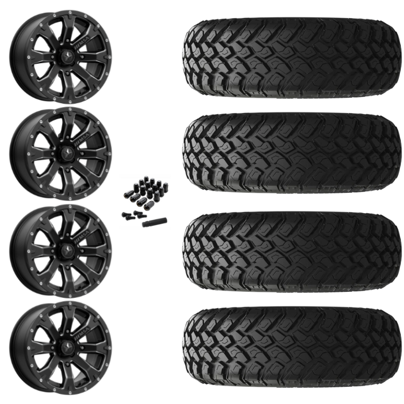 14" MSA Bounty M42 Black Milled UTV Rims & 27" EFX MotoHammer Tires 8 Ply Mounted