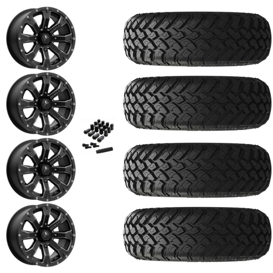 14" MSA Bounty M42 Black Milled UTV Rims & 30" EFX MotoHammer Tires 8 Ply Mounted