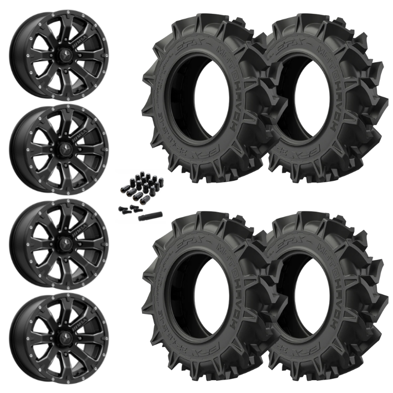 20" MSA Bounty M42 Black Milled UTV Rims & 35" EFX MotoHavok Tires 6 Ply Mounted
