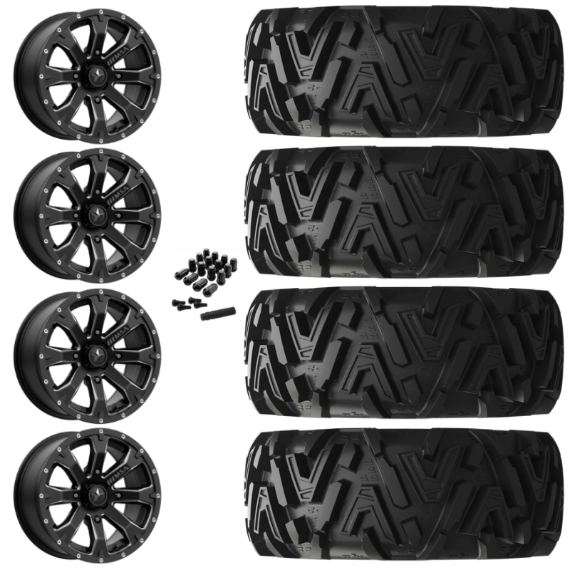 14" MSA Bounty M42 Black Milled UTV Rims & 27" EFX MotoMTC Tires 6 Ply Mounted