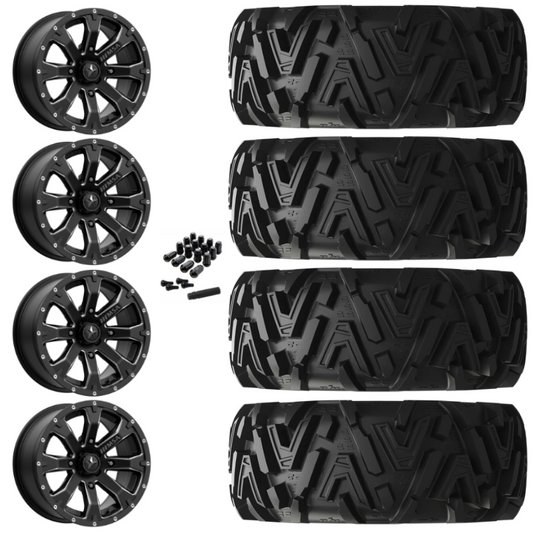 14" MSA Bounty M42 Black Milled UTV Rims & 27" EFX MotoMTC Tires 6 Ply Mounted