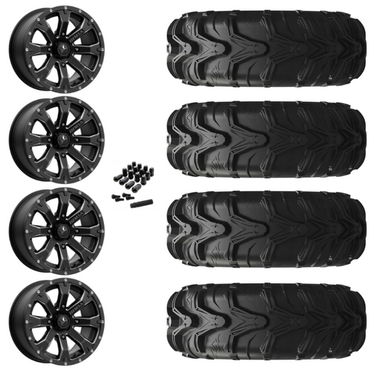 14" MSA Bounty M42 Black Milled UTV Rims & 27" EFX MotoMax Tires 6 Ply Mounted