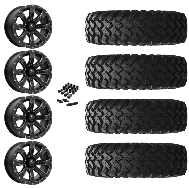 18" MSA Bounty M42 Black Milled UTV Rims & 35" EFX MotoRally Tires 8 Ply Mounted