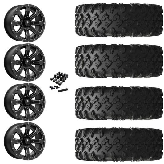 15" MSA Bounty M42 Black Milled UTV Rims & 30" EFX MotoRavage Tires 8 Ply Mounted