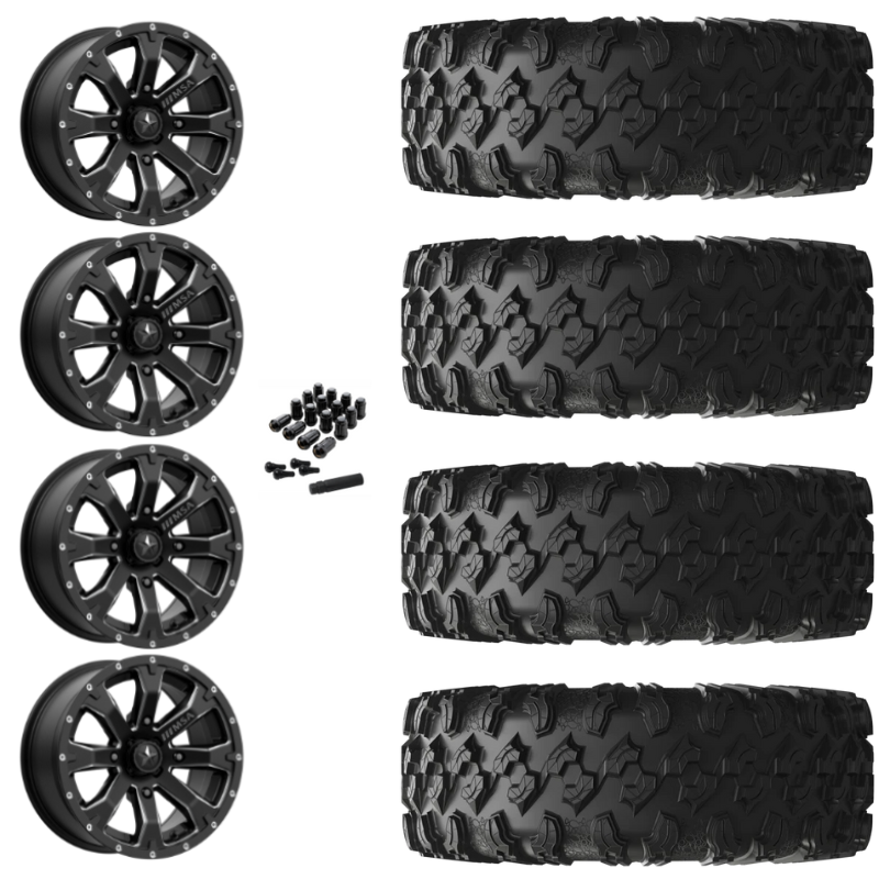 18" MSA Bounty M42 Black Milled UTV Rims & 32" EFX MotoRavage Tires 8 Ply Mounted