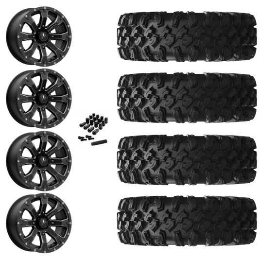 15" MSA Bounty M42 Black Milled UTV Rims & 35" EFX MotoRavage XL Tires 8 Ply Mounted