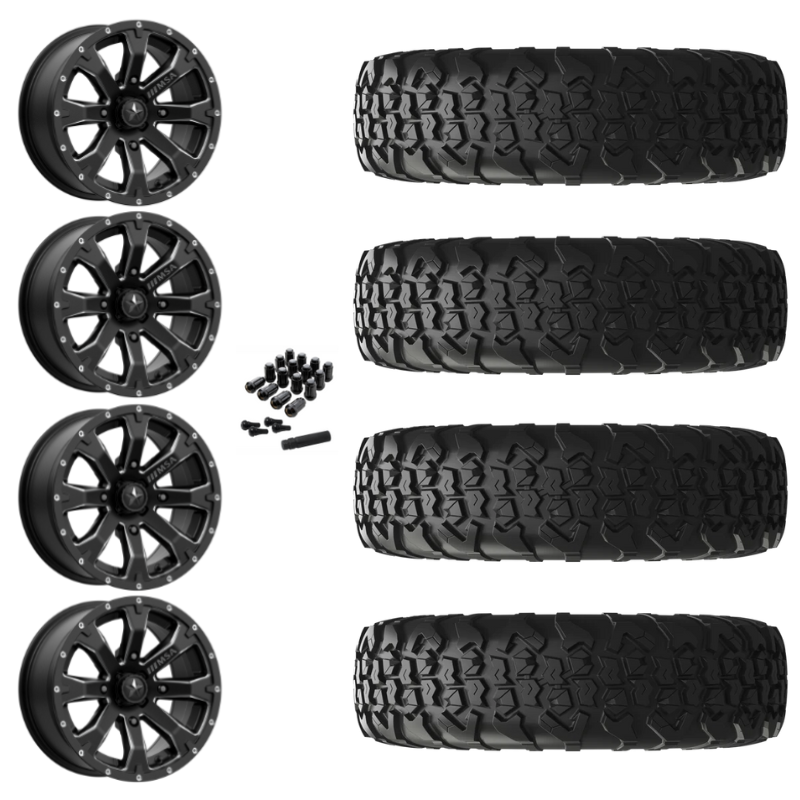 15" MSA Bounty M42 Black Milled UTV Rims & 32" EFX MotoVator R/T Tires 8 Ply Mounted