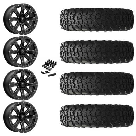 15" MSA Bounty M42 Black Milled UTV Rims & 33" EFX MotoVator R/T Tires 8 Ply Mounted