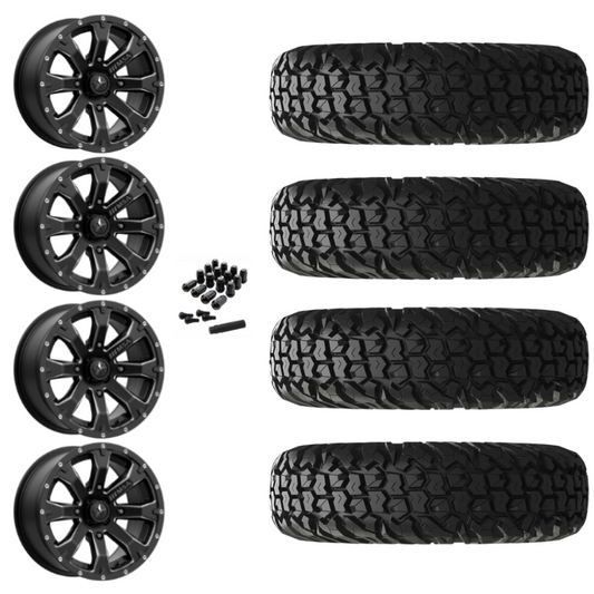 15" MSA Bounty M42 Black Milled UTV Rims & 30" EFX MotoVator Tires 8 Ply Mounted