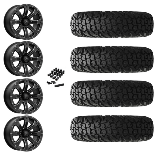 18" MSA Bounty M42 Black Milled UTV Rims & 34" EFX MotoVator Tires 8 Ply Mounted