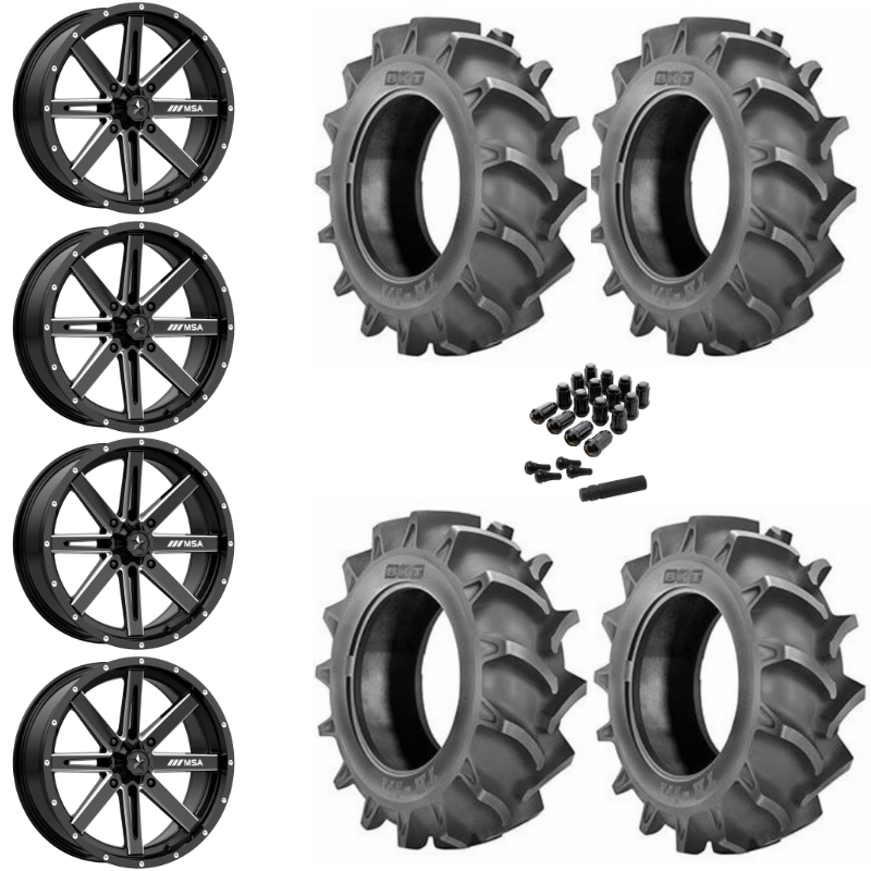 16" MSA Boxer M41 Black Milled UTV Rims & 31" BKT TR171 Tires 6 Ply Mounted