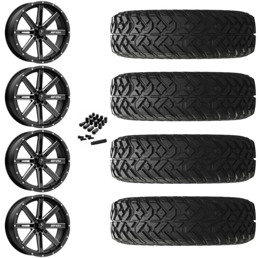 14" MSA Boxer M41 Black Milled UTV Rims & 32" EFX Gripper R/T-K Tires 10 Ply Mounted