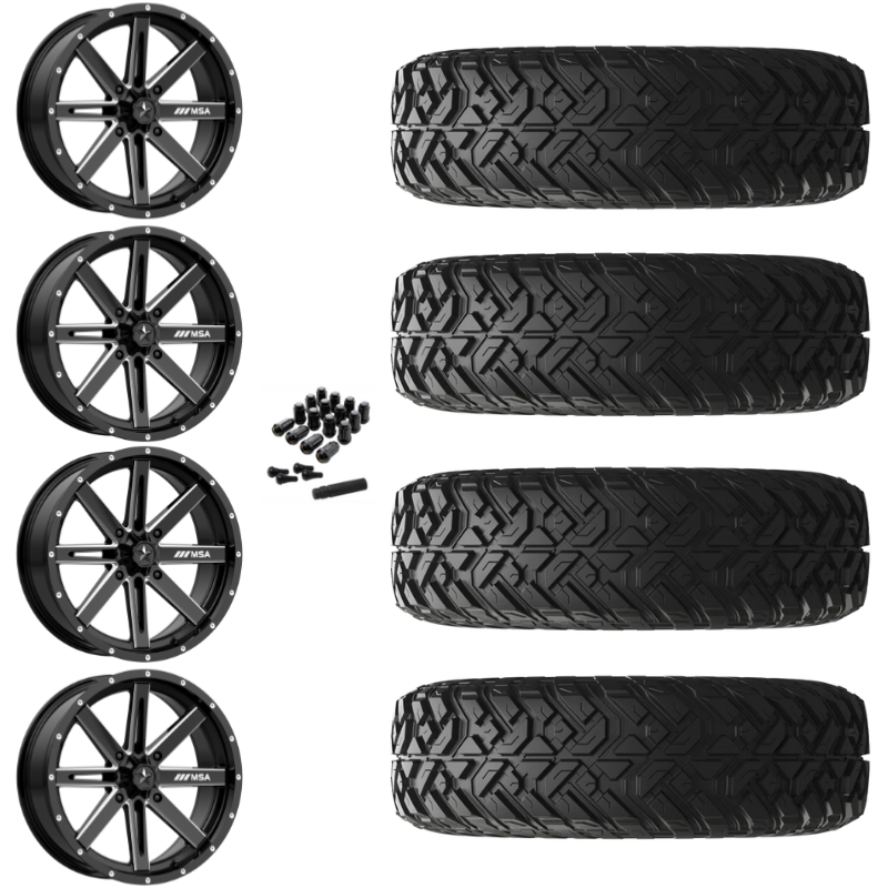 15" MSA Boxer M41 Black Milled UTV Rims & 33" EFX Gripper R/T Tires 10 Ply Mounted