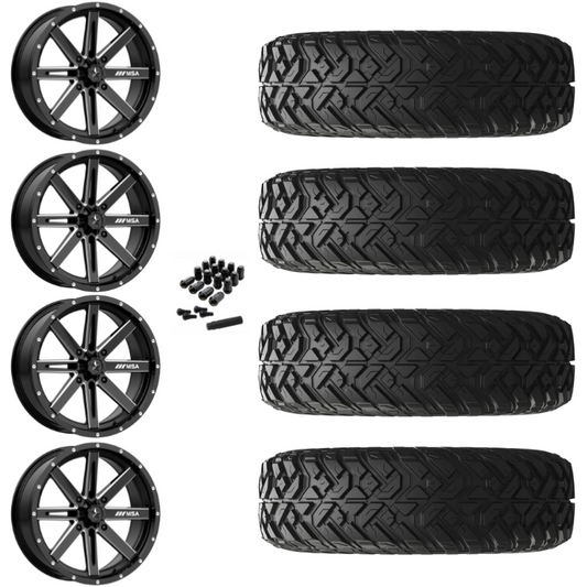 14" MSA Boxer M41 Black Milled UTV Rims & 28" EFX Gripper R/T Tires 10 Ply Mounted