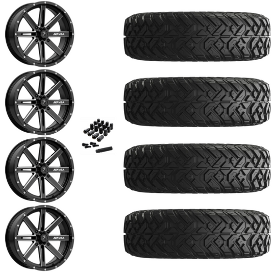 14" MSA Boxer M41 Black Milled UTV Rims & 32"EFX Gripper Standard Tires 8 Ply Mounted