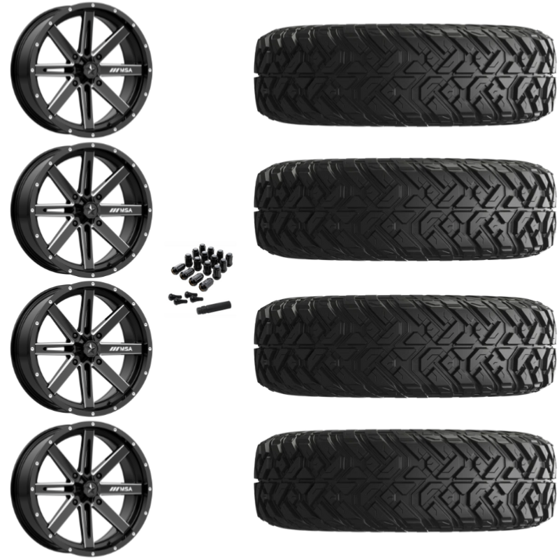 14" MSA Boxer M41 Black Milled UTV Rims & 30" EFX Gripper Standard Tires 8 Ply Mounted