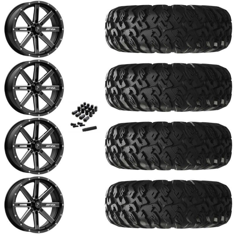 16" MSA Boxer M41 Black Milled UTV Rims & 32" EFX MotoClaw Tires 8 Ply Mounted