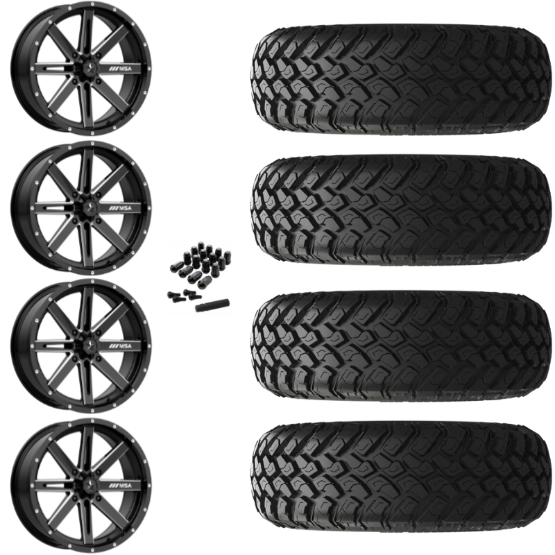 14" MSA Boxer M41 Black Milled UTV Rims & 30" EFX MotoHammer Tires 8 Ply Mounted