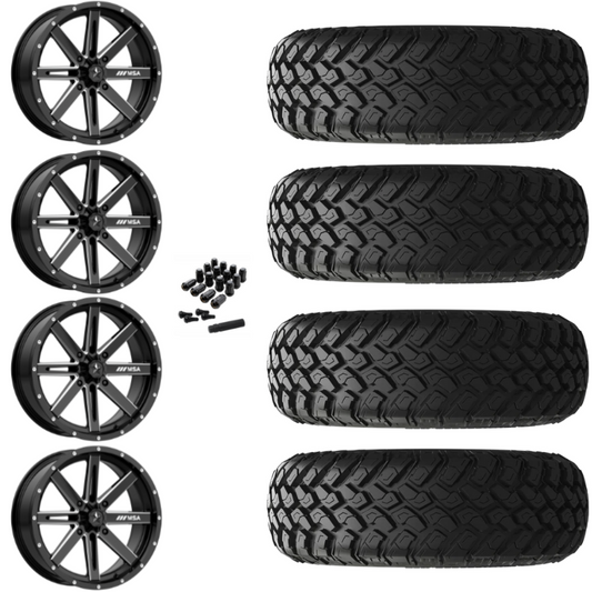 14" MSA Boxer M41 Black Milled UTV Rims & 30" EFX MotoHammer Tires 8 Ply Mounted