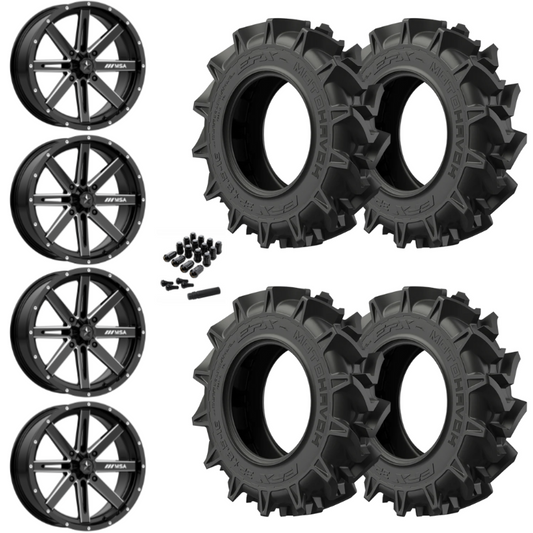 16" MSA Boxer M41 Black Milled UTV Rims & 30" EFX MotoHavok Tires 6 Ply Mounted